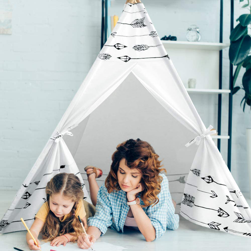 Teepee Tent for Kids Foldable Kids Play Tent for Girl and Boy with Carry Case & Bunting Room Decor Indoor & Outdoor Cotton Canvas Teepee Sporting Goods > Outdoor Recreation > Camping & Hiking > Tent Accessories Myshle   