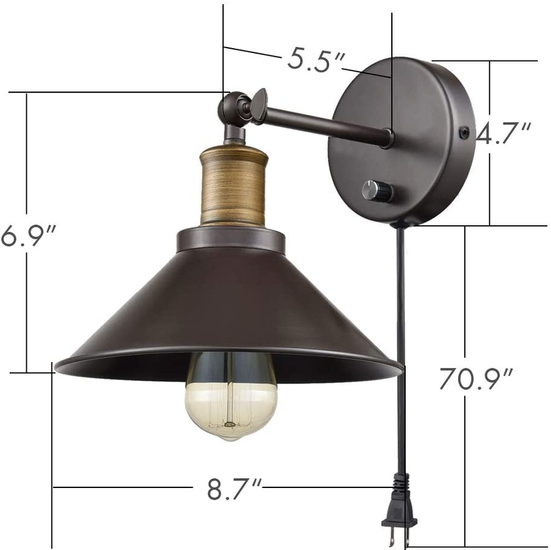 CLAXY Industrial Light Adjustable Wall Sconce Simplicity 1 Light Wall Lamp-2 Pack