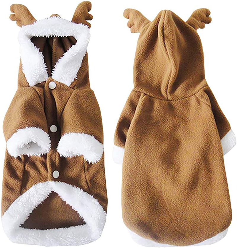 Filhome Puppy Dog Christmas Reindeer Costume, Pet Cat Elk Costume Hoodie Christmas Winter Coat Clothes Xmas Outfit Apparel