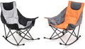 Sunnyfeel Camping Rocking Chair, Oversized Folding Rocking Chairs with Luxury Padded Recliner & Pocket,Carry Bag, 300 LBS Heavy Duty for Lawn/Outdoor/Picnic/Patio, Portable Rocker Camp Chair (Green) Sporting Goods > Outdoor Recreation > Camping & Hiking > Camp Furniture SUNNYFEEL Grey and Orange  