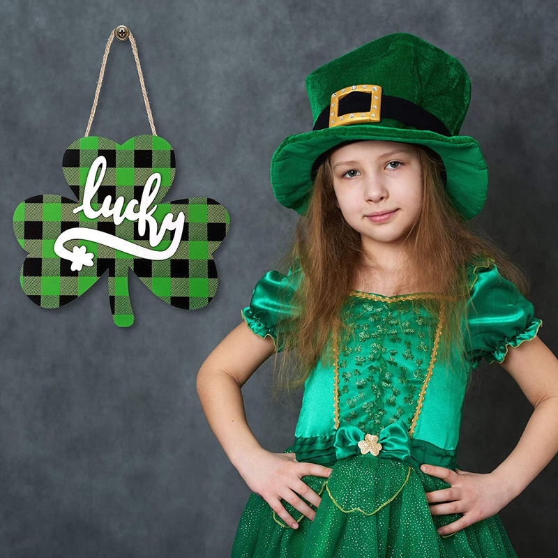 St Patrick'S Day Hanging Sign Shamrock Printed Wooden Decor Happy St Patrick'S Decor Irish Spring Holiday Home Window Wall Farmhouse Indoor Outdoor Decor (Green, Gray and Black) Arts & Entertainment > Party & Celebration > Party Supplies Hicarer   