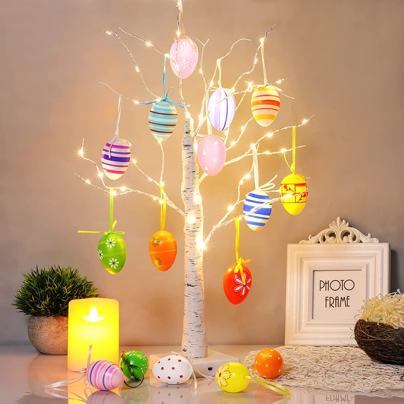 MCEAST Easter Decoration 2 Feet 55 Light Birch Tree Lighted Battery Operated Tabletop Decorations Include 16 Pieces Random Style Easter Egg Ornament for Easter Spring Party Home Decor Home & Garden > Decor > Seasonal & Holiday Decorations MCEAST   