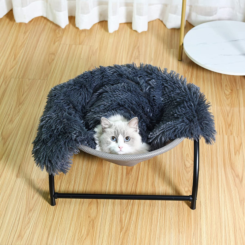 JUNSPOW [Cat Bed Hammock + Pet Blanket Set] Cat Bed Blanket Dog Bed Blanket,Soft Pet Bed Blanket,Gray