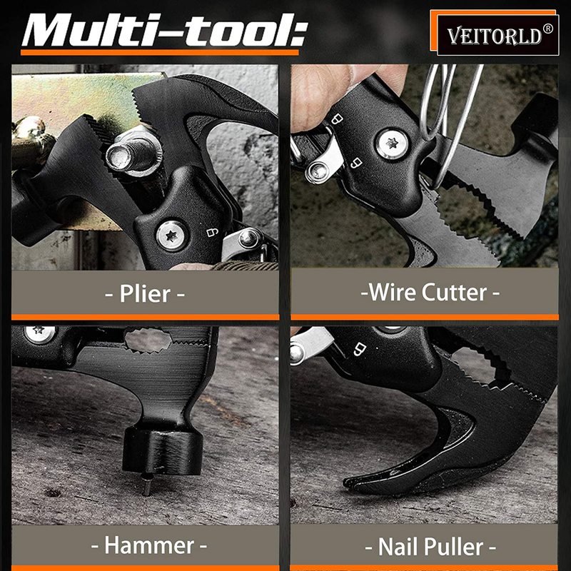 Gifts for Men Dad Husband Grandpa, Unique Christmas Birthday Camping Gifts Ideas for Women Him Boyfriend, Cool Gadgets Stocking Stuffers, All in One Tools Mini Hammer Multitool Sporting Goods > Outdoor Recreation > Camping & Hiking > Camping Tools Veitorld   