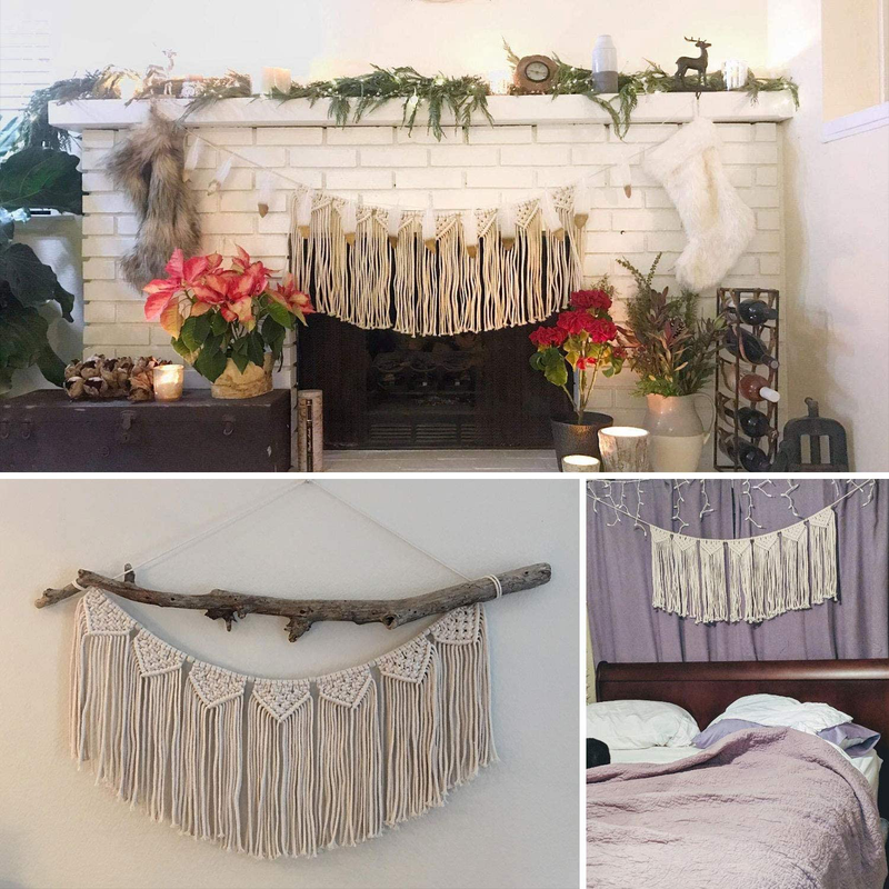 TIMEYARD Macrame Wall Hanging Curtain Valance, Macrame Tapestry Garland Banner, Boho Shabby Chic Bohemian Woven Wall Decor Living Room Dorm Bedroom Nursery Party Backdrop, 15" W x35 L, 7 Flags Home & Garden > Decor > Artwork > Decorative Tapestries TIMEYARD   