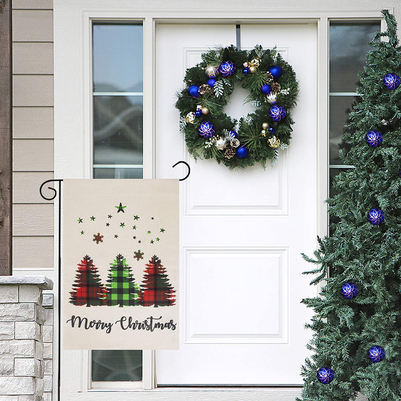 Roberly Merry Christmas Garden Flag, Burlap Vertical Double-Sided Christmas Flag with Buffalo Check Plaid Tree, Home Yard Xmas Quote Winter Garden Flag for Outdoor Decoration (12.5" x 18") Home & Garden > Decor > Seasonal & Holiday Decorations& Garden > Decor > Seasonal & Holiday Decorations Roberly   