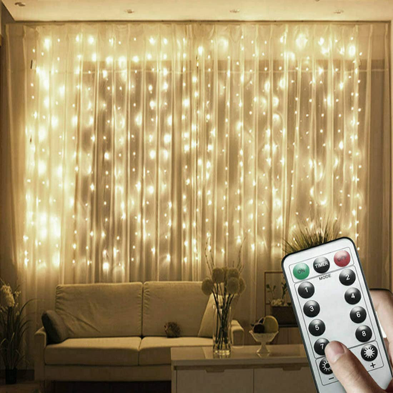 Hyrion Led Curtain String Lights Window Fairy Light Remote Control USB Powered 8 Modes 9.8Ft for Bedroom Wedding Party Home Garden Outdoor Indoor Wall Decorations Home & Garden > Decor > Seasonal & Holiday Decorations hyrion   