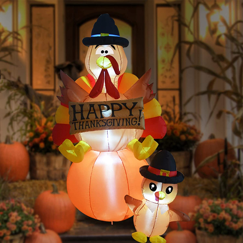 GOOSH 6 FT Height Thanksgiving Inflatables Turkey on Pumpkin & Little Turkey, Blow Up Yard Decoration Clearance with LED Lights Built-in for Holiday/Party/Yard/Garden Home & Garden > Decor > Seasonal & Holiday Decorations& Garden > Decor > Seasonal & Holiday Decorations GOOSH   
