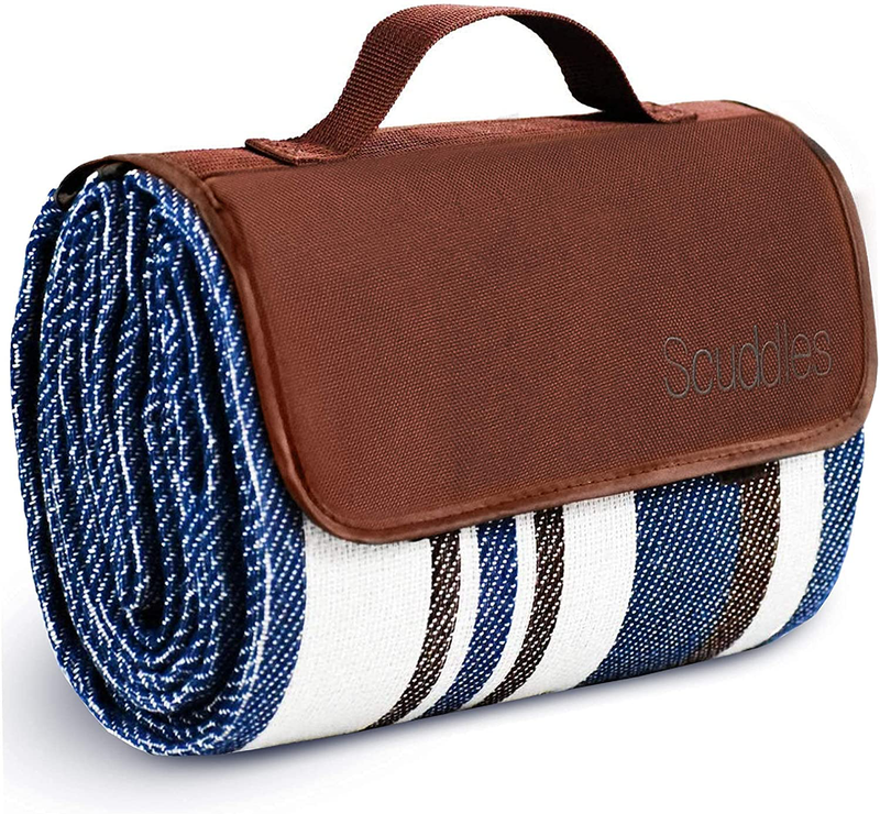Extra Large Picnic & Outdoor Blanket Dual Layers for Outdoor Water-Resistant Handy Mat Tote Spring Summer Blue and White Striped Great for The Beach, Camping on Grass Waterproof Sandproof (60 X 79) Home & Garden > Lawn & Garden > Outdoor Living > Outdoor Blankets > Picnic Blankets scuddles Blue 60 X 60 