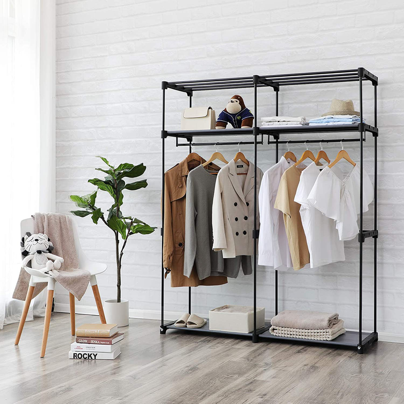 SONGMICS Closet Storage Organizer, Portable Wardrobe with Hanging Rods, Clothes Rack, Foldable, Cloakroom, Study, Stable, 55.1 x 16.9 x 68.5 Inches, Gray URYG02GY Furniture > Cabinets & Storage > Armoires & Wardrobes SONGMICS   