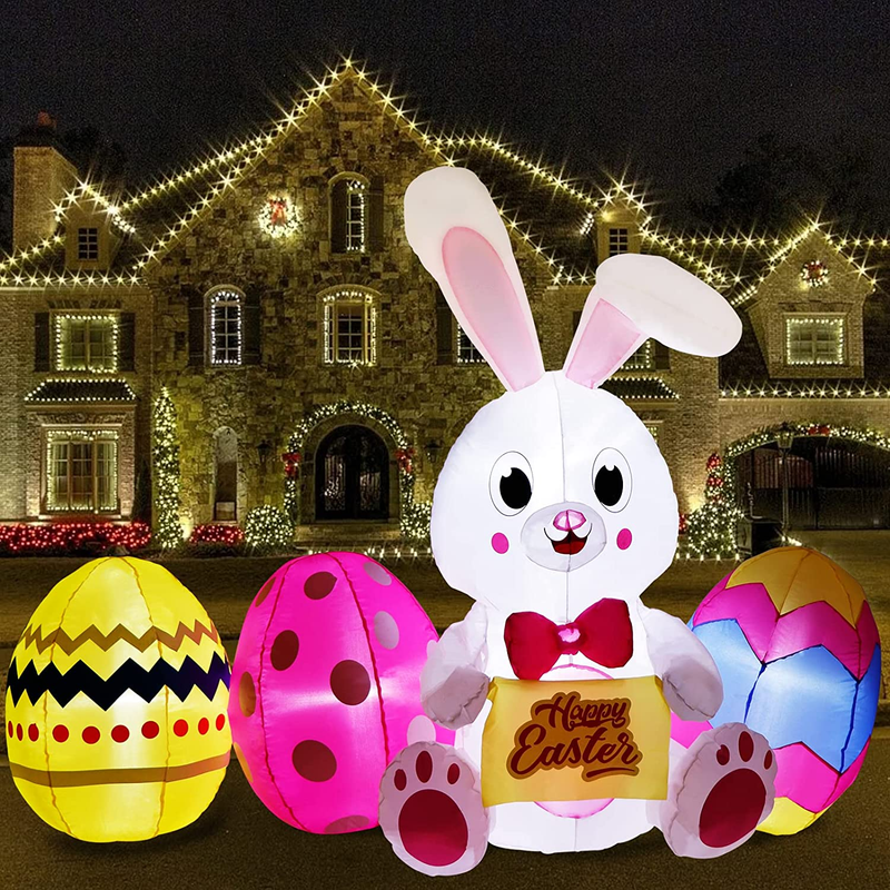 Ourwarm 6FT Easter Inflatables Outdoor Decorations, Happy Easter Inflatable Bunny and Eggs with 5 Leds, Easter Blow up Yard Decorations for Home Holiday Party Indoor, Outdoor, Yard, Garden, Lawn Decor Home & Garden > Decor > Seasonal & Holiday Decorations OurWarm   