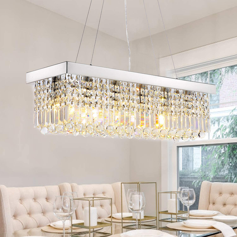 Siljoy Modern Rectangle Crystal Chandeliers Rectangular Pendant Ceiling Light Fixture for Kitchen Dining Room L31.5"x W10"x H10",Polished Chrome Home & Garden > Lighting > Lighting Fixtures > Chandeliers Siljoy L31.5"(6-Lights)  