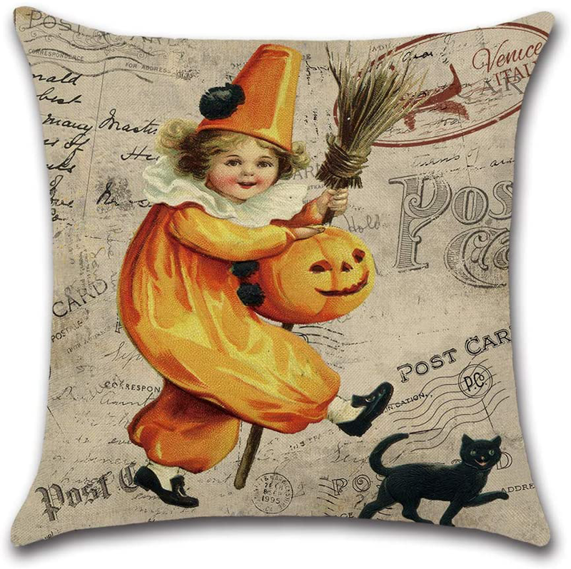 Halloween Throw Pillow Covers 18x18 Set of 4, Vintage Halloween Decor Pumpkin Cat Halloween Pillows Decorative Throw Pillows Farmhouse Pillow Cases for Couch Sofa Arts & Entertainment > Party & Celebration > Party Supplies BUBL   