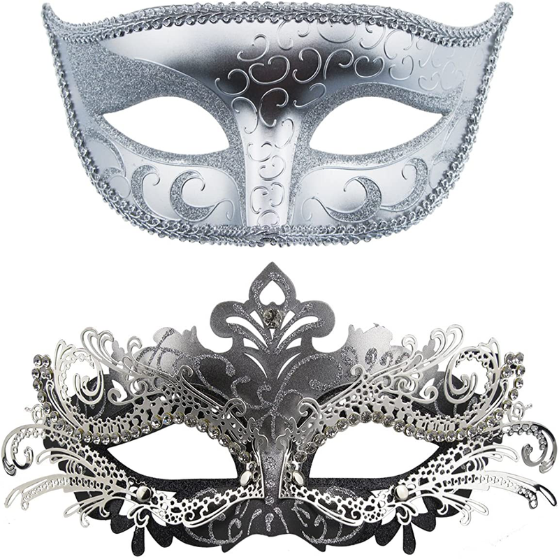 Couple Masquerade Metal Masks Venetian Halloween Costume Mask Mardi Gras Mask Apparel & Accessories > Costumes & Accessories > Masks Coddsmz Sliver+sliver-black  