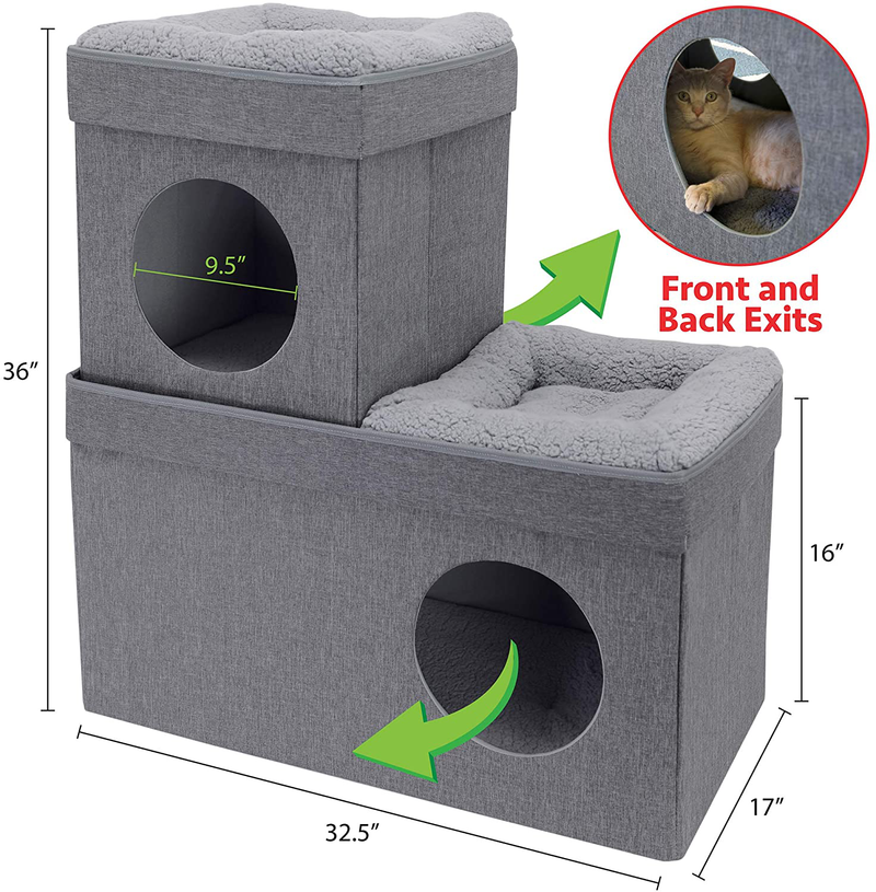 Kitty City Large Stackable Tan Cat Condo, Cat Cube, Cat House, Pop up Bed, Cat Ottoman