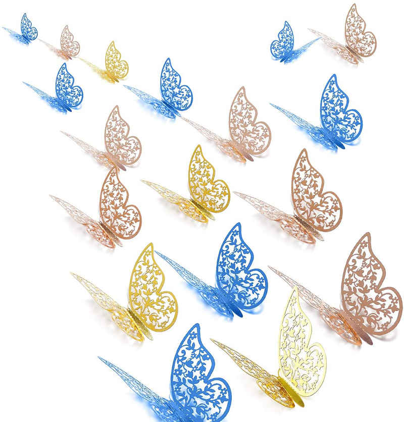DOERDO 36PCS 3D Butterfly Wall Stickers Butterfly Wall Decals for Home Decor Kids Bedroom DIY Cake Decor, Background Wall Decoration(3 Colors,Gold, Silver, Rose Gold) Home & Garden > Decor > Seasonal & Holiday Decorations& Garden > Decor > Seasonal & Holiday Decorations DOERDO DD 3d Butterfly-2b  