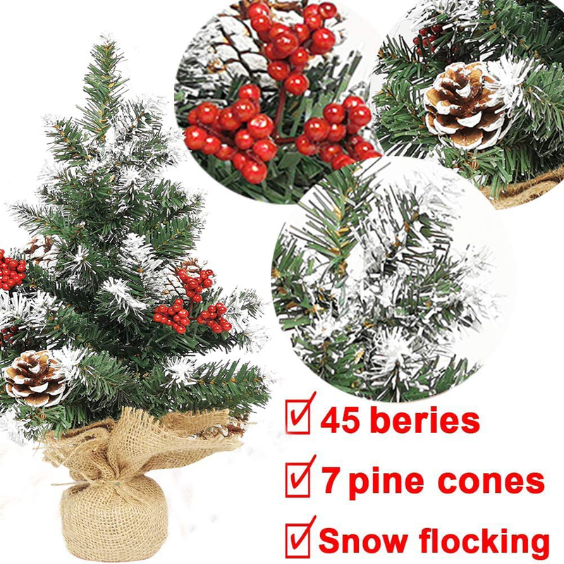 Premium Spruce Hinged Artificial Christmas Tree, Tabletop Pencil Pine Tree with Cloth Bag Base, 2 Ft Skinny Flake Xmas Tree with Snow, Desktop Little Christmas Tree for Indoor Outdoor Home & Garden > Decor > Seasonal & Holiday Decorations > Christmas Tree Stands Aosxun   
