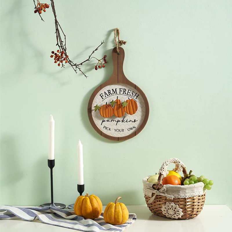 HOMirable Thanksgiving Pumpkin Décor Wooden Fall Sign Farm Fresh Pick Your Own Home Wall Décor Vintage Metal Hanging Decoration Autumn Harvest Halloween Farmhouse Signs Arts & Entertainment > Party & Celebration > Party Supplies HOMirable   