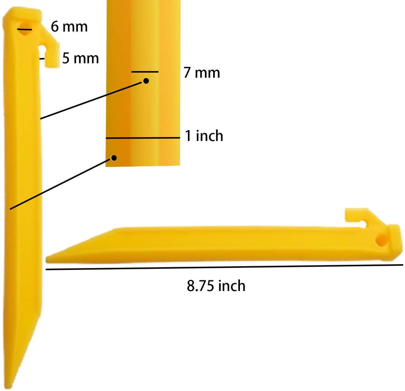 Motbach 20 Pack 8.8 Inch Plastic Tent Stakes, Yellow Larger Tent Pegs Spike Hook, Canopy Stakes Accessories, Tent Ground Anchor Stakes for Camping, Sandbeach, Rain Tarps and Hiking Sporting Goods > Outdoor Recreation > Camping & Hiking > Tent Accessories MotBach   