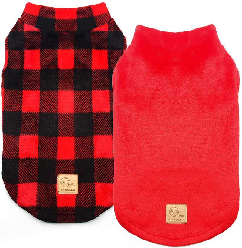 Cyeollo 2 Pack Dog Coat Dog Flannel Buffalo Plaid Sweaters Cold Weather Coats Dog Clothes New Year Dog Coats for Small Medium Dogs Animals & Pet Supplies > Pet Supplies > Dog Supplies > Dog Apparel cyeollo Red Medium 