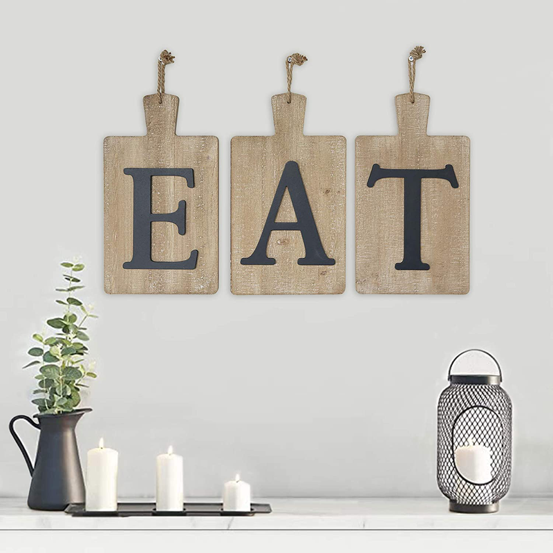 Karisky Eat Letter Signs 3-Pack 13 x 8 inches Rustic Wood Decorative Cutting Board Wall Hanging Art for Kitchen, Dining Room, Home Farmhouse Decor Brown Home & Garden > Decor > Seasonal & Holiday Decorations Karisky   