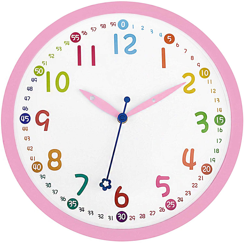 Lumuasky Silent Kids Wall Clock 12 Inch Non-Ticking Battery Operated Colorful Decorative Clock for Children Nursery Room Bedroom School Classroom - Easy to Read (Blue) Home & Garden > Decor > Clocks > Wall Clocks Lumuasky Pink  