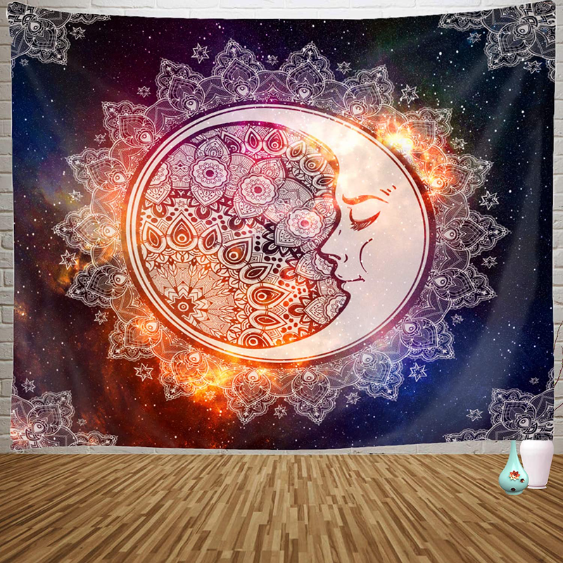Sylfairy Tapestry Wall Hanging, Celestial Moon Sun Wall Tapestry, Hippie Mandala Tapestries Wall Art Decoration for Bedroom Living Room Dorm Table Cover Picnic Mat Beach Blanket 82" X 59"(Moon Sun) Home & Garden > Decor > Artwork > Decorative Tapestries Sylfairy Galaxy 59" X 51" 