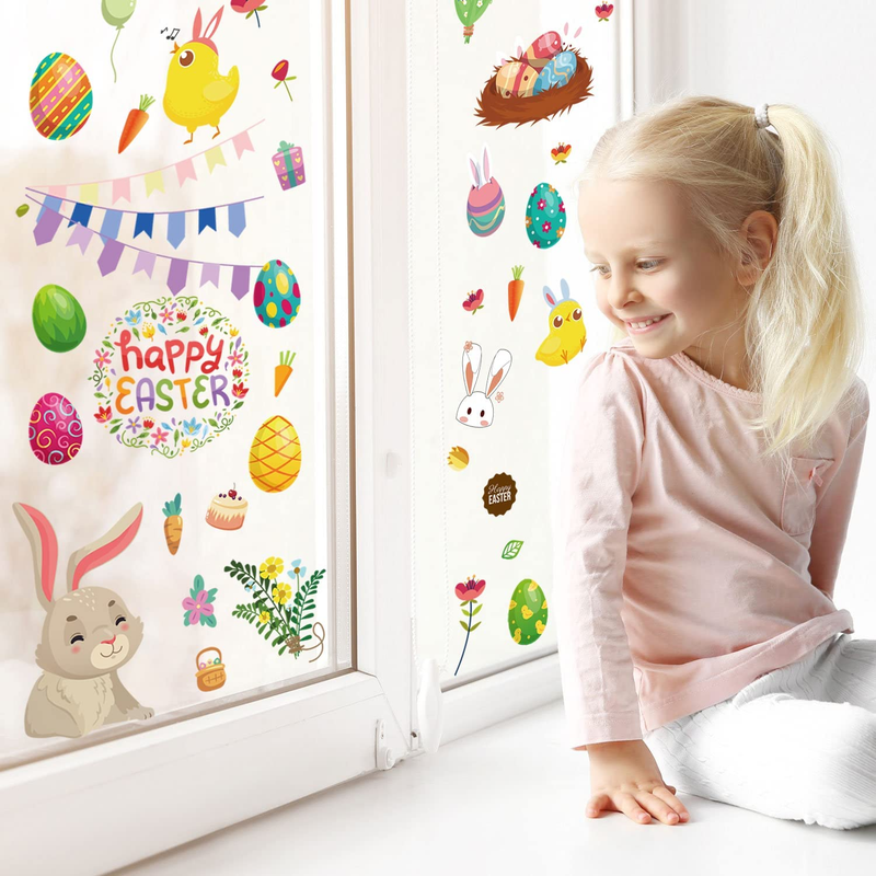 Easter Window Clings for Kids Happy Easter Bunny Stickers, 153 PCS 9 Sheets Reusable Static Spring Window Clings Decorations for Home Office Shop Home & Garden > Decor > Seasonal & Holiday Decorations Hoshin   