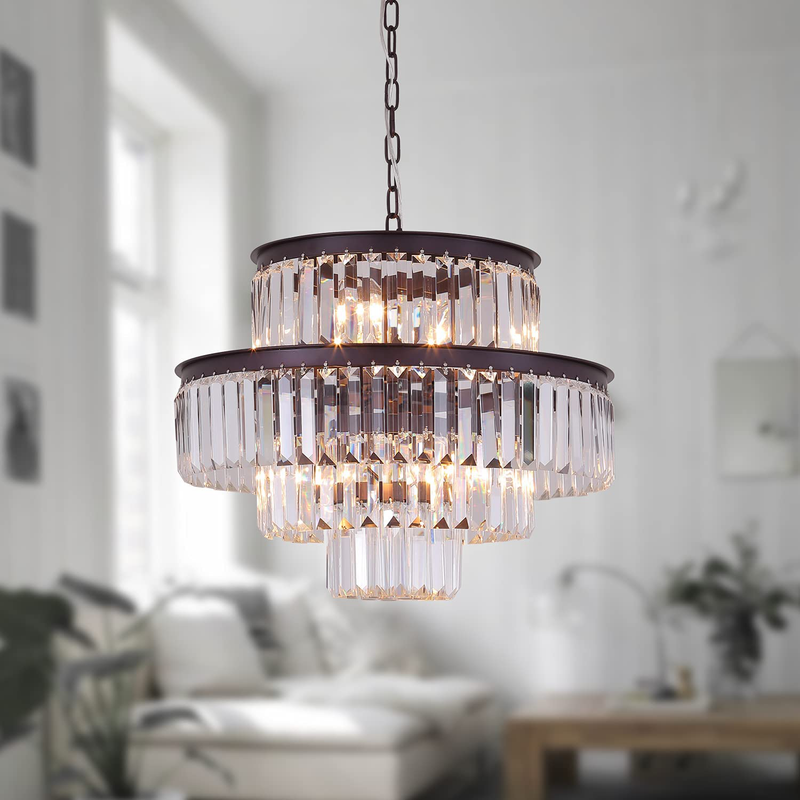GMlixin Large Crystal Chandelier Lights 31 Inch Modern Chandeliers Hanging Pendant Light Fixture for Dining Room Living Room Entryway 17-Lights Home & Garden > Lighting > Lighting Fixtures > Chandeliers GMlixin Brown 20 Inch 