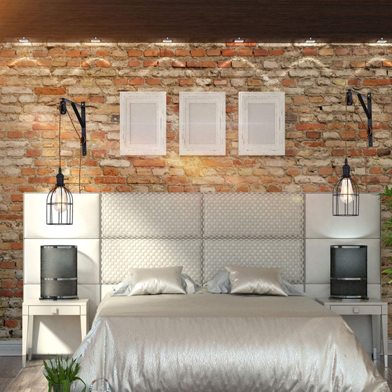 SEEBLEN Vintage Design Industrial Wheel Farmhouse Wall Mount Pulley Wall Pendant Lamp with 15-Foot Brown Plug and Switch Set of 2 Home & Garden > Lighting > Lighting Fixtures > Wall Light Fixtures KOL DEALS   