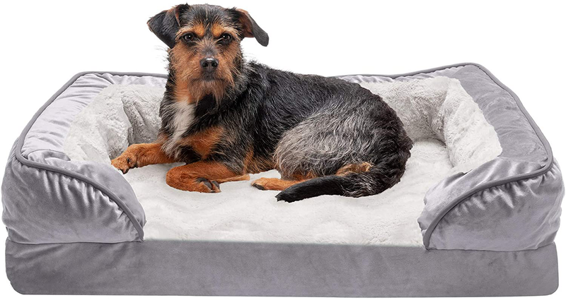 Furhaven Orthopedic, Cooling Gel, and Memory Foam Pet Beds for Small, Medium, and Large Dogs and Cats - Luxe Perfect Comfort Sofa Dog Bed, Performance Linen Sofa Dog Bed, and More Animals & Pet Supplies > Pet Supplies > Dog Supplies > Dog Beds Furhaven Velvet Waves Granite Gray Sofa Bed (Memory Foam) Medium (Pack of 1)