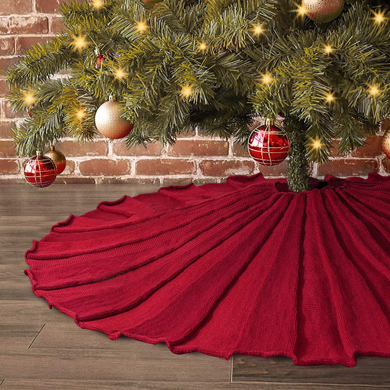 LimBridge Christmas Tree Skirt, 48 inches Knitted Ruffled Rustic Pleated Thick Heavy Yarn Knit Xmas Holiday Decoration, Red Home & Garden > Decor > Seasonal & Holiday Decorations > Christmas Tree Skirts LimBridge Default Title  