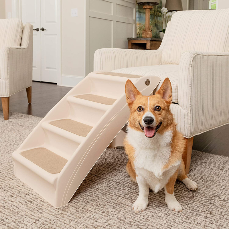 Petsafe Cozyup Folding Pet Steps - Pet Stairs for Indoor/Outdoor at Home or Travel - Dog Steps for High Beds - Dog Stairs with Siderails, Non-Slip Pads - Durable, Support up to 150 Lbs - Large, Tan