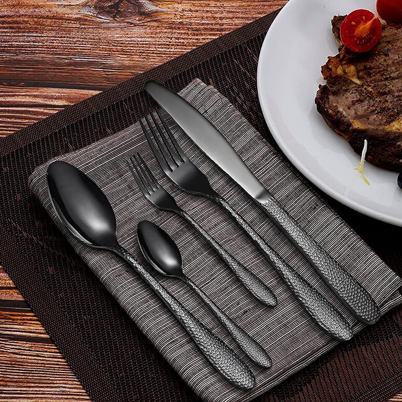 SoulFox Matte Black Silverware Set,20-Piece Flatware Cutlery Set in Ergonomic Design Size and Weight, Stainless Steel Flatware Set for 4.Used for Home and Restaurant, Dishwasher Safe(Black) Home & Garden > Kitchen & Dining > Tableware > Flatware > Flatware Sets SoulFox   