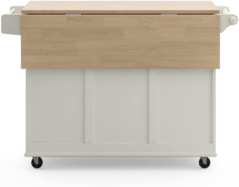 Homestyles Dolly Madison Kitchen Cart with Wood Top and Drop Leaf Breakfast Bar, Rolling Mobile Kitchen Island with Storage and Towel Rack, 54 Inch Width, Off-White