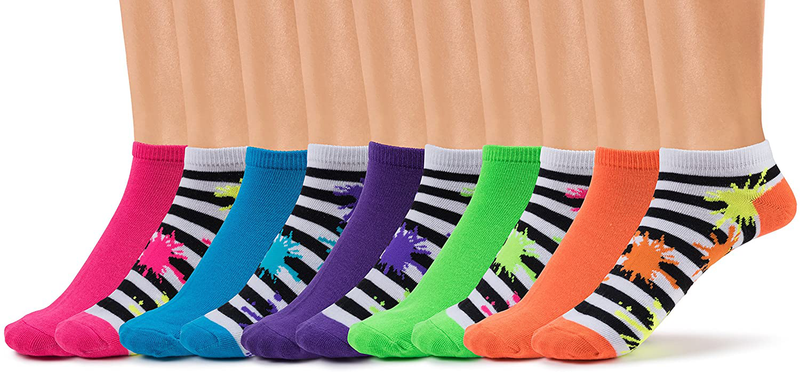 Silky Toes Womens Colorful Low Cut Socks Casual No Show Socks, 10 Pairs per pack