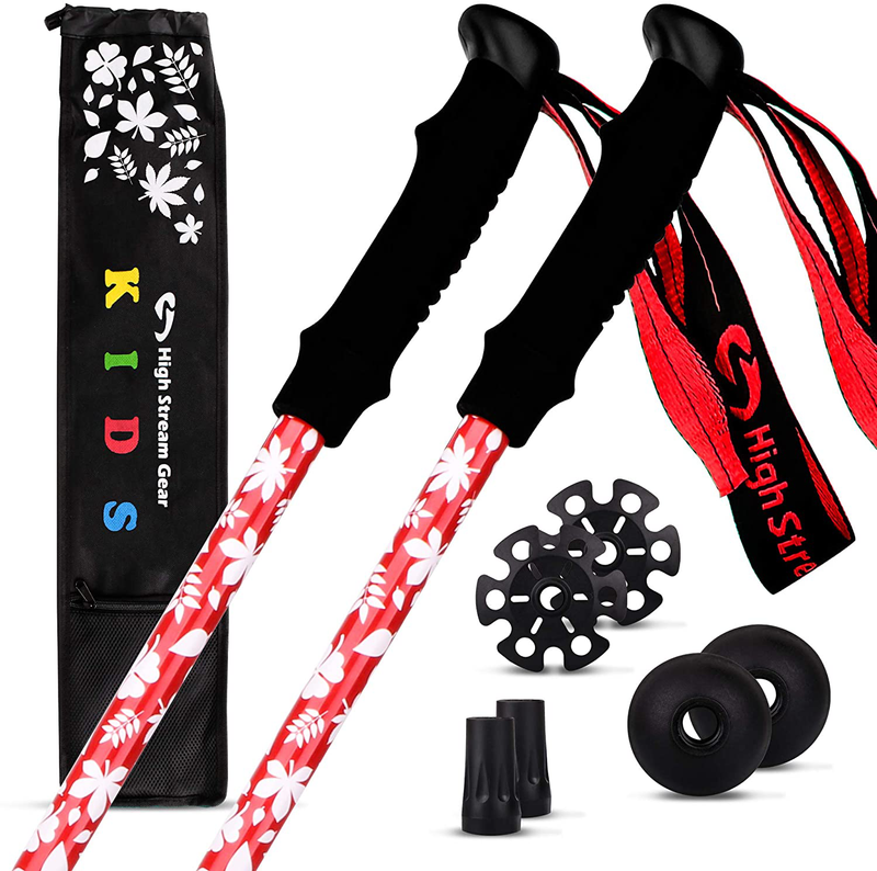 High Stream Gear Kids Trekking Poles – Collapsible Telescopic Brightly Colored Walking Sticks for Children – Includes Carrier Bag and Accessories Sporting Goods > Outdoor Recreation > Camping & Hiking > Hiking Poles High Stream Gear Red  