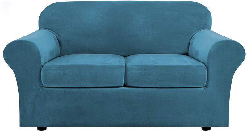 Real Velvet Plush 3 Piece Stretch Sofa Covers Couch Covers for 2 Cushion Couch Loveseat Covers (Base Cover Plus 2 Individual Cushion Covers) Feature Thick Soft Stay in Place (Medium Sofa, Ivory) Home & Garden > Decor > Chair & Sofa Cushions H.VERSAILTEX Peacock Blue Medium 