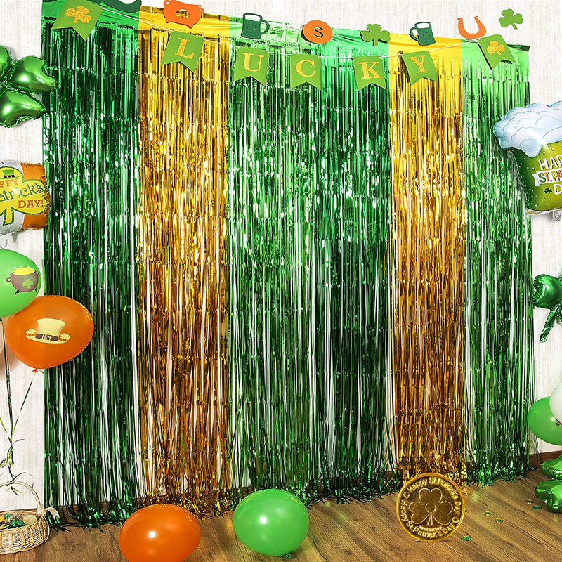 Lolstar 3 Pack St. Patrick'S Day Foil Fringe Curtains St Patrick'S Day Party Decoration 3.3 X 8.2 Ft Green Gold Light Green Tinsel Fringe Curtain Photo Booth, Streamer Backdrop for Irish Theme Decor Arts & Entertainment > Party & Celebration > Party Supplies LOLStar   