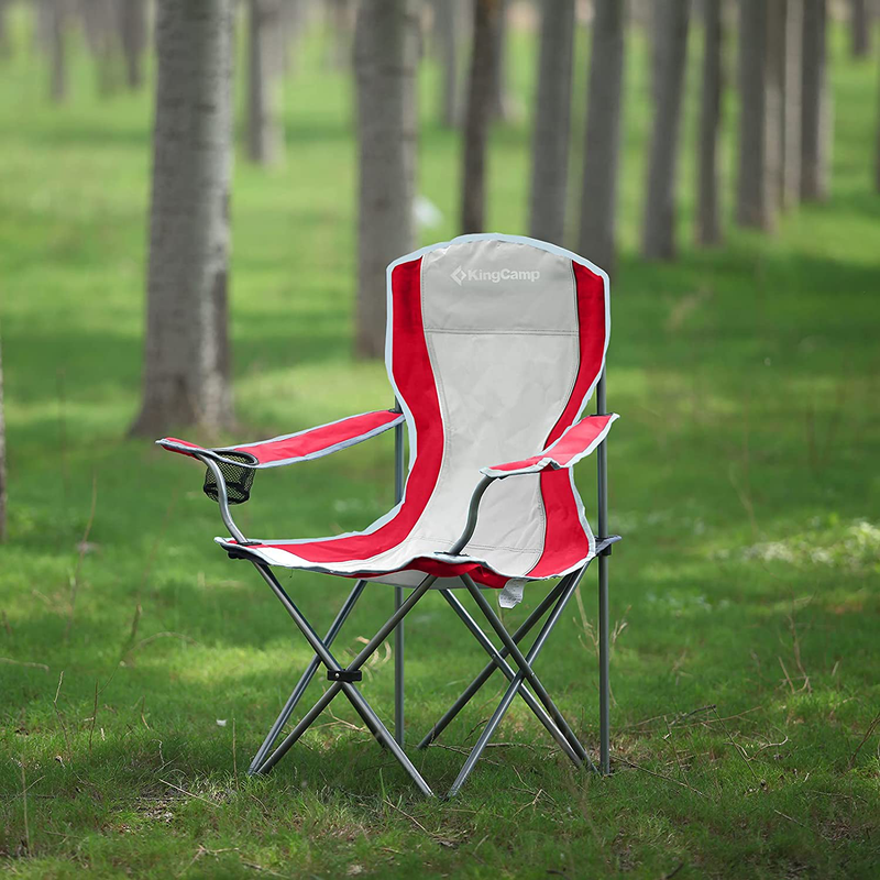 Kingcamp Folding Camping Chairs Portable Beach Chair Light Weight Camp Chairs with Cup Holder & Front Pocket for Outdoor (Red/Grey) Sporting Goods > Outdoor Recreation > Camping & Hiking > Camp Furniture KingCamp   