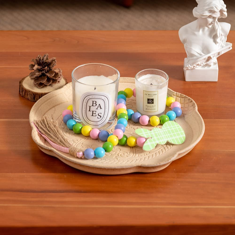 Hogardeck Easter Wood Bead Garland, 33.5 Inch Wooden Beads with Tassels and Bunny Tag Boho Decor Hanging Farmhouse Rustic Beads Easter Decorations for the Home Tiered Tray Mantel Shelf Wall Home & Garden > Decor > Seasonal & Holiday Decorations hogardeck   