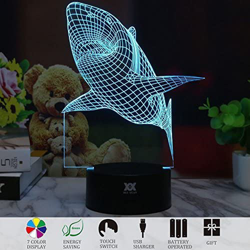 Huiyuan 3D Night Lamp Colorful Shark Shape Touch Control Light 7 Colors Change USB LED for Desk Table with Multicolored USB Powered Home Decoration Best Gift for Valentine'S Day Home & Garden > Decor > Seasonal & Holiday Decorations Huiyuan   