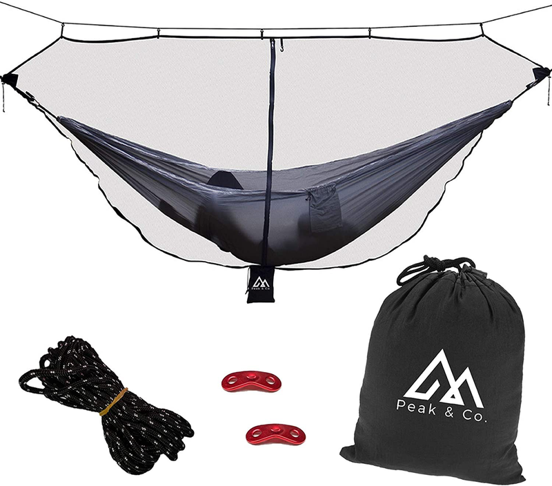 Peak & Co. Hammock Bug & Mosquito Net 12' with Water Resistant Bag & Guyline Adjusters. Fits All Single/Double Camping Hammocks. Compact. Lightweight. Fast/Easy Setup. Dual Sides Zippers Sporting Goods > Outdoor Recreation > Camping & Hiking > Mosquito Nets & Insect Screens Peak & Co.   