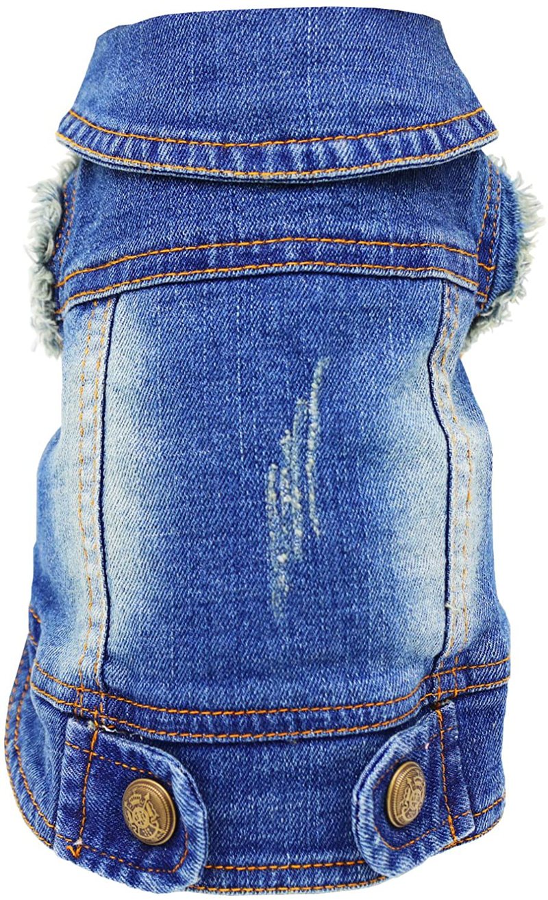 SILD Pet Clothes Dog Jeans Jacket Cool Blue Denim Coat Small Medium Dogs Lapel Vests Classic Hoodies Puppy Blue Vintage Washed Clothes Animals & Pet Supplies > Pet Supplies > Dog Supplies > Dog Apparel SILD Blue B XS 