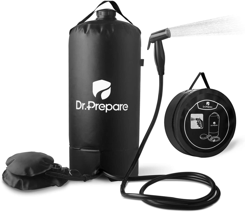 Dr. Prepare Camping Shower, 4 Gallons/15L Portable Camp Shower Bag with Upgraded Screw Lid, Water Level Window, Pressure Foot Pump, and Handy Nozzle, Solar Shower for Beach Camping Hiking Trip Sporting Goods > Outdoor Recreation > Camping & Hiking > Portable Toilets & ShowersSporting Goods > Outdoor Recreation > Camping & Hiking > Portable Toilets & Showers DR.PREPARE Dark Black  