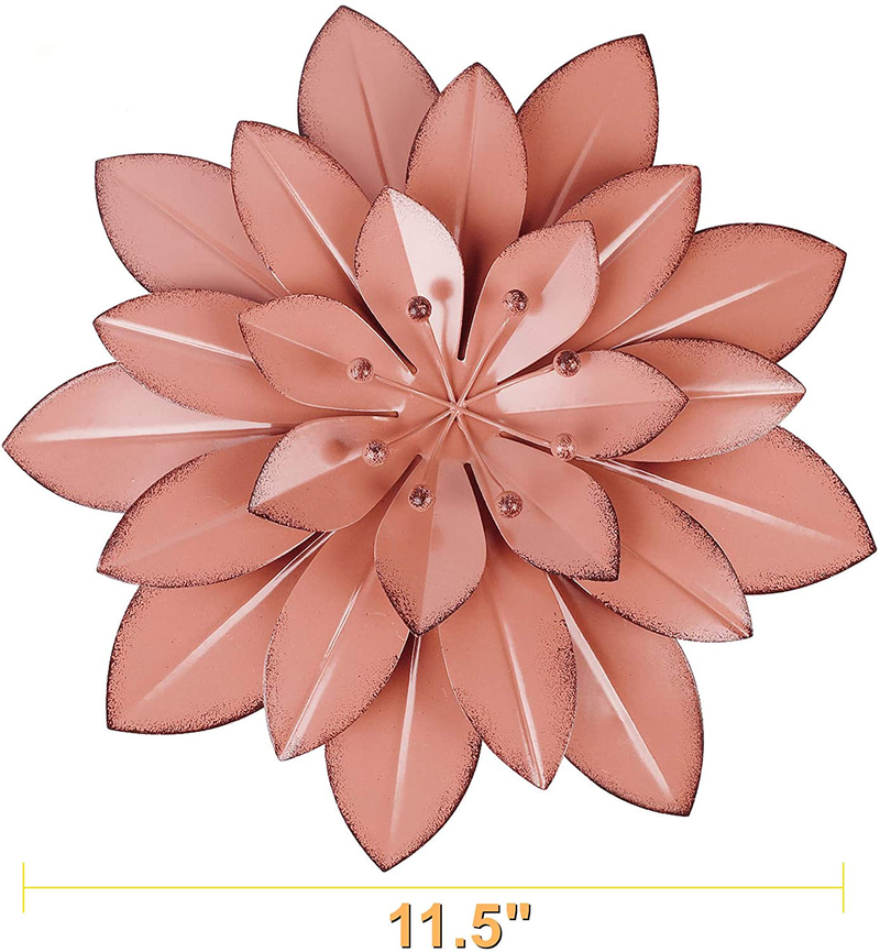 Juegoal 2 Pack 11.5 Inch Large Metal Flowers Wall Art Decor, Multiple Layer Flower for Indoor Outdoor Home Bedroom Living Room Office Garden, Coral Pink & Yellow