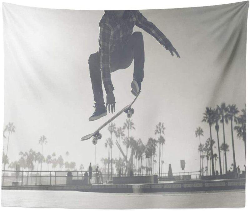 threetothree 50X60 Inches Tapestry Wall Hanging Interior Decorative Skater Boy Skate Park Venice Skateboard California Beach Trick for Bedroom Living Room Tablecloth Dorm Home & Garden > Decor > Artwork > Decorative Tapestries threetothree   