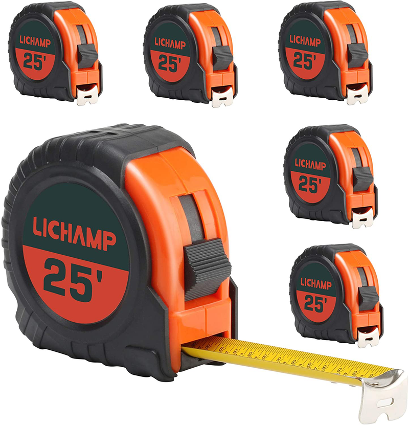 LICHAMP Tape Measure 25 ft, 6 Pack Bulk Easy Read Measuring Tape Retractable with Fractions 1/8, Measurement Tape 25-Foot by 1-Inch Hardware > Tools > Measuring Tools & Sensors Lichamp Default Title  