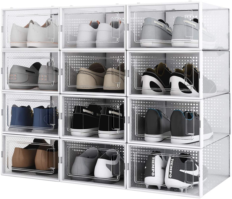 PARANTA Clear Shoe Storage Box Plastic Foldable and Stackable, Set of 12, for Storage and Display of Men and Women Shoes 13.15" X 9" X 5.5" Furniture > Cabinets & Storage > Armoires & Wardrobes PARANTA 12pcs M 