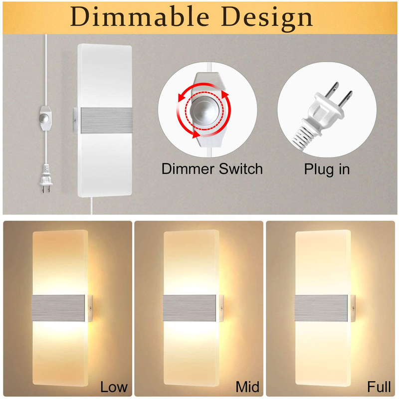 Plug in Wall Sconce Dimmable Set of 2, LIGHTESS LED Wall Light Fixture 12W Acrylic Modern Wall Lamp for Living Room Bedroom, Warm White Home & Garden > Lighting > Lighting Fixtures > Wall Light Fixtures KOL DEALS   